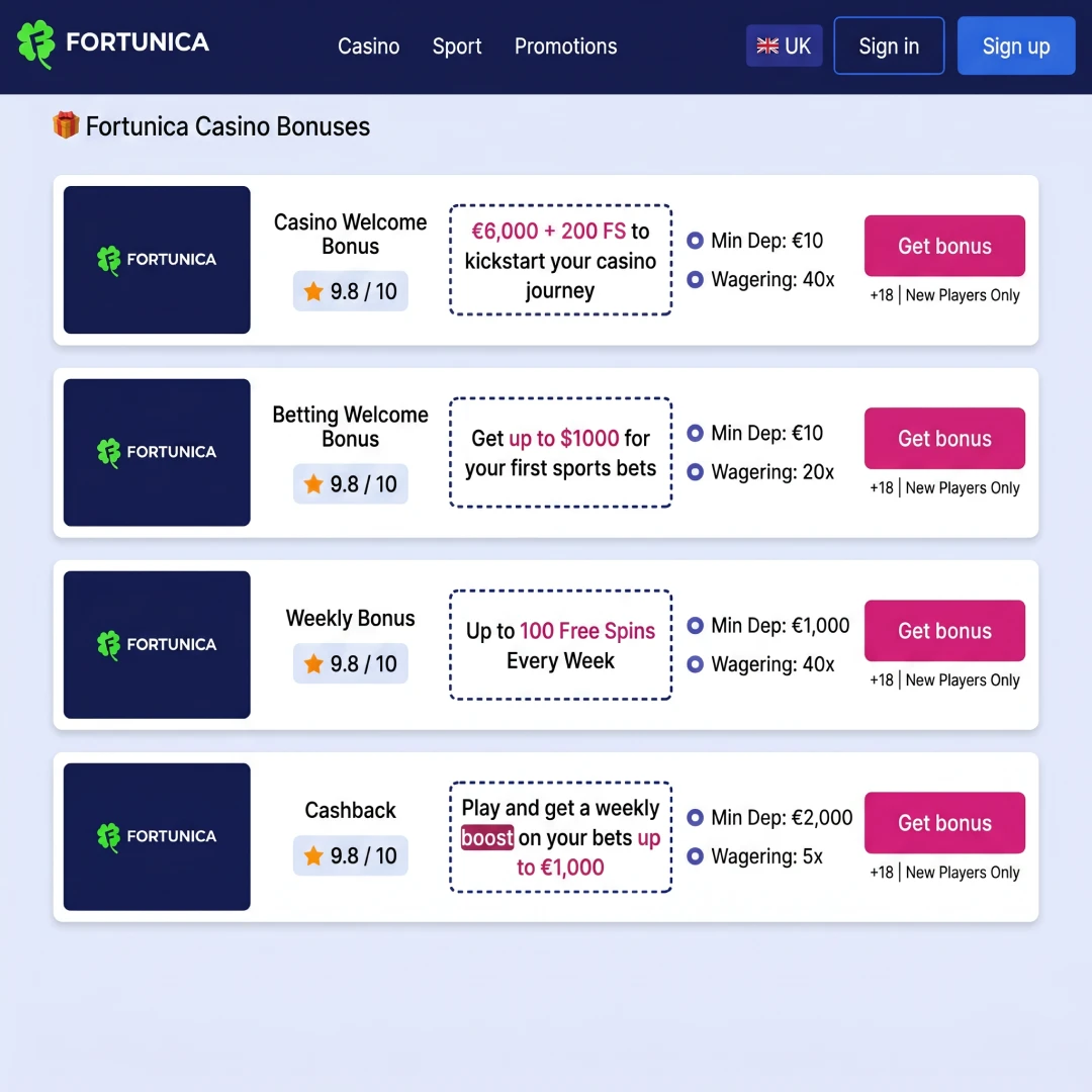 Types of Bonuses Casino Fortunica